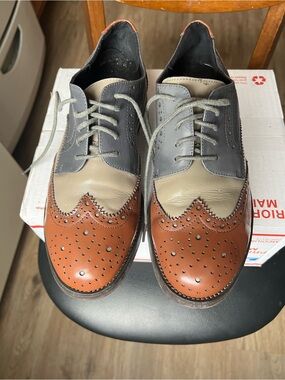 Vintage Italian Soft Real Leather Tri-Color Wingtip Oxfords Womens 9